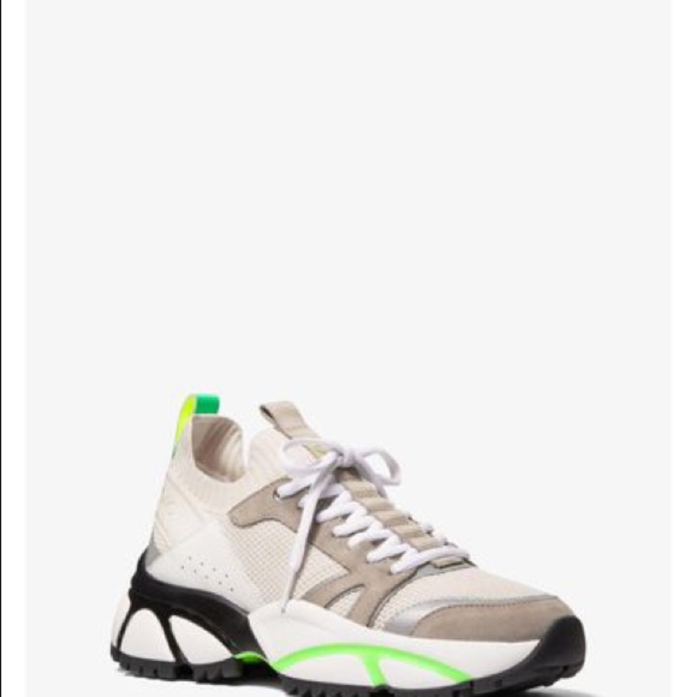 Michael kors Men's Lucas Knit And Leather Sneaker lime green and cream shoes - Picture 2 of 4